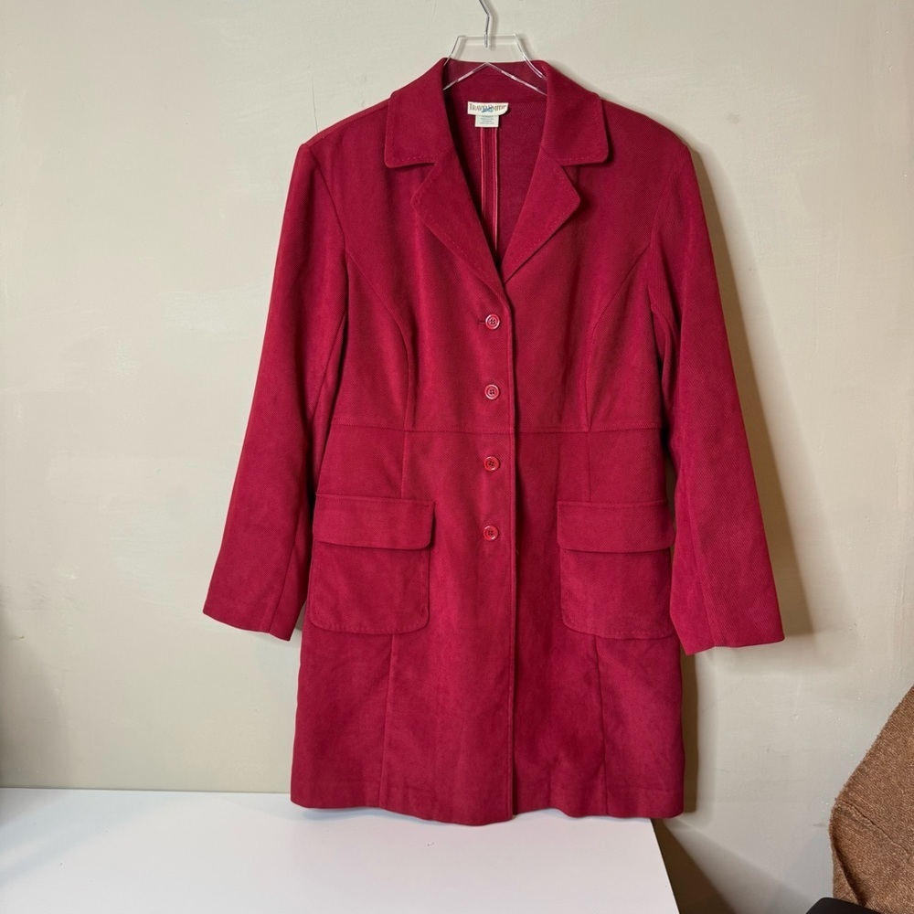 TRAVEL SMITH LADIES RETRO RED TRENCH COAT SIZE LARGE